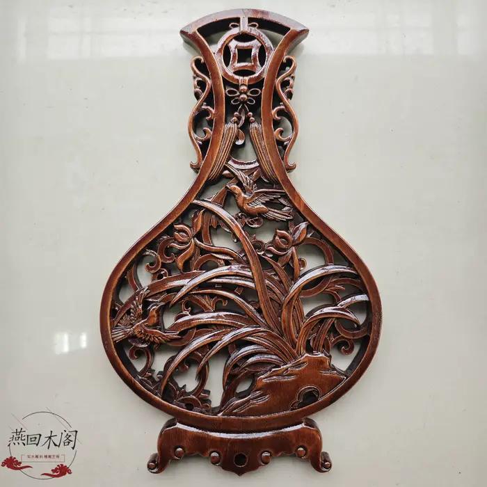 Décoration murale artisanale traditionnelle en bois de camphre sculpté motif fleurs oiseaux pruniers orchidées bambou pour la maison occasions spéciales