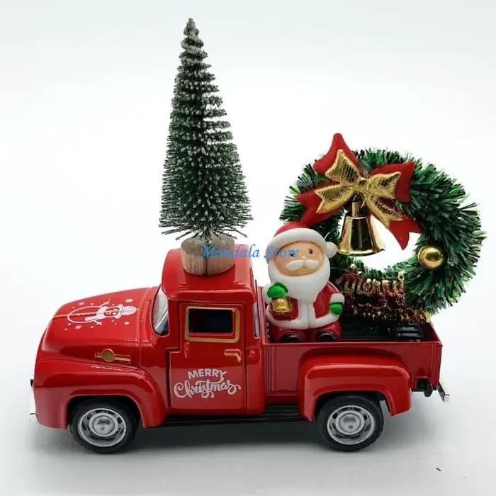 U2JC – décorations camion noël, pick-up en métal avec cloches à nœud papillon, couronne noël, ornements d'arbre père
