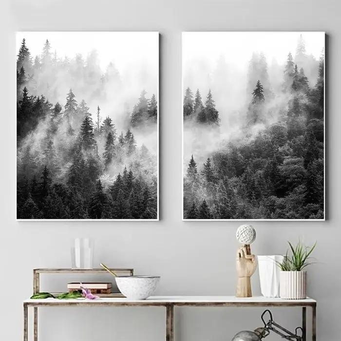 Peinture murale d'arbre d'hiver en noir et blanc impression sur toile sans cadre pour décoration d'intérieur style européen fleurs occassions spéciales