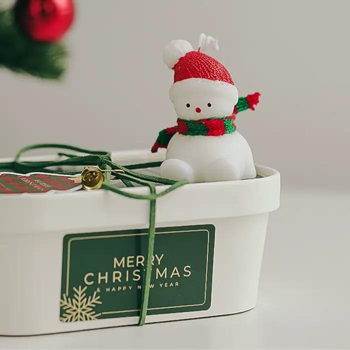 Ensemble de bougies de Noël, bonhomme de neige, décoration de fête, festival de mariage, réveillon de Noël, ornement romantique pour la maison, cadeau de Noël, aromathérapie, cire de paraffine, blanc, clair, orange