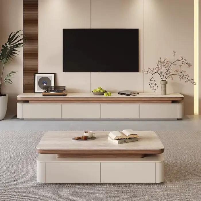 Meuble TV de salon de luxe en bois blanc