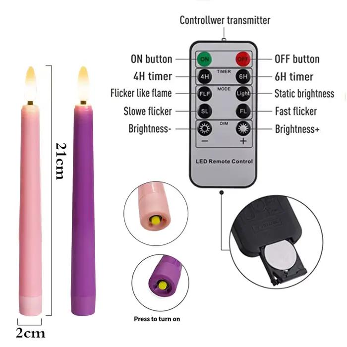 FPOO 4pcs LED Bougies à mèche rose Bougie de mariage sans flamme avec minuterie