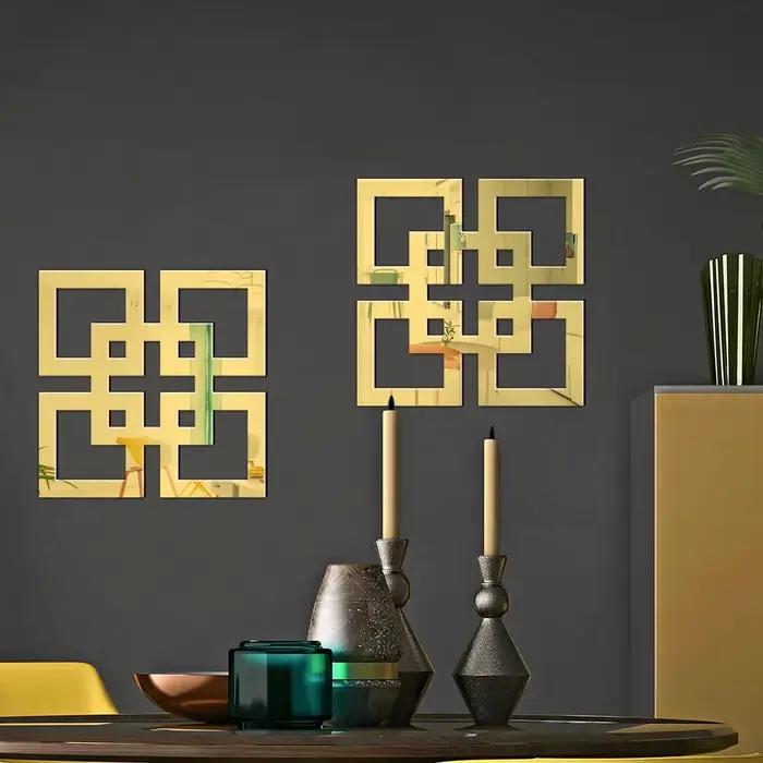 20*20 cm 12/8/4 pièces carré argent miroir décoration murale acrylique auto-adhésif