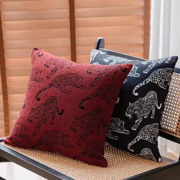 Housse de coussin Jacquard léopard Double face, taie d'oreiller de luxe haut de gamme, noir, blanc, vin, rouge, Design avancé, décoration de maison pour canapé