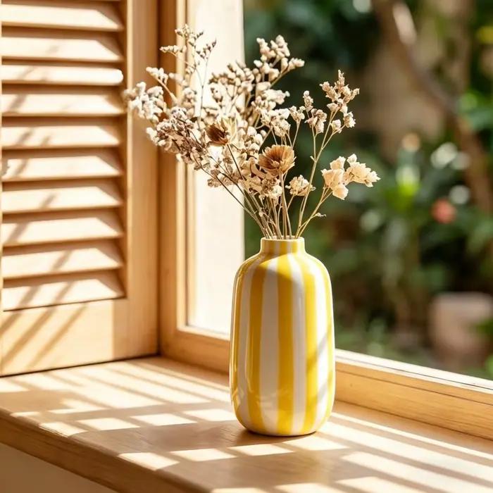1 vase à fleurs en céramique émaillée rayée