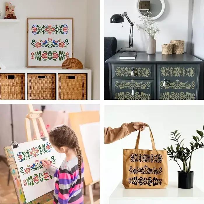 Modèles de pochoirs de peinture décorative folklorique en plastique