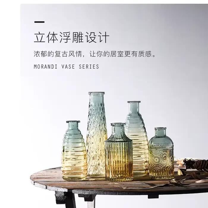 Vase en verre transparent en relief Hipster européen Vases de décoration pour maisons Fleurs