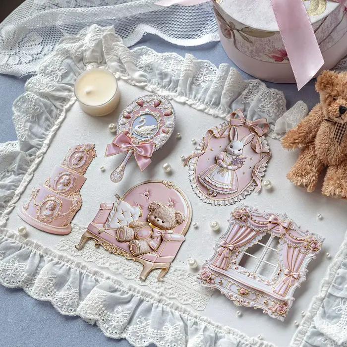 8 paquets/LOT de autocollants en papier décoratifs rétro, mignons et charmants, série de lettres à fleurs Rococo