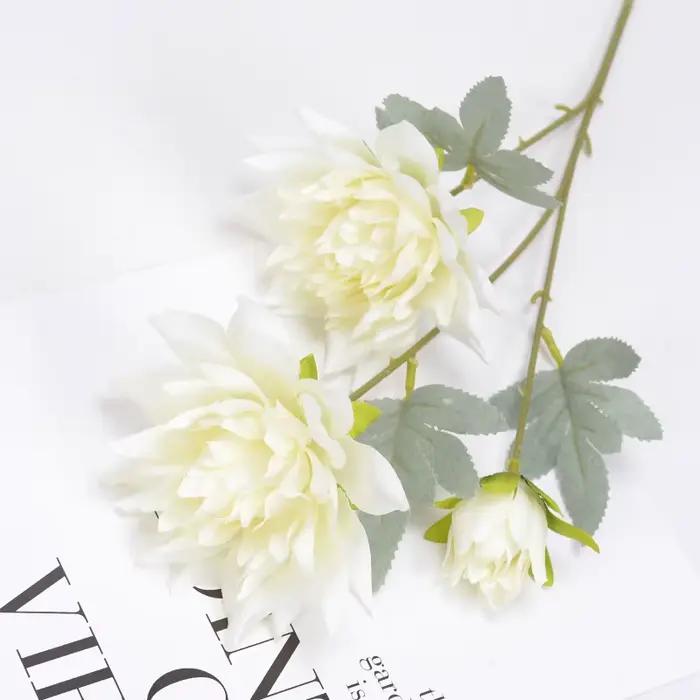 Fausse fleur de Dahlia artificielle de gardénia à 3 têtes, matériaux d'arrangement Floral de mariage, Vase de Table pour la maison, décor, accessoires Photo, vente en gros
