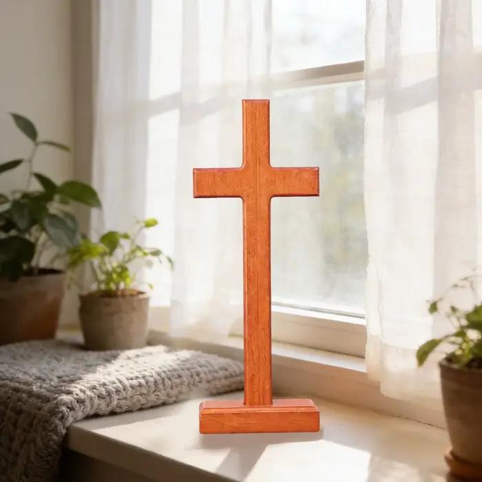 Statue de croix en bois, décoration artistique, crucifix catholique, sculpture spirituelle pour la famille, l'église, la ferme, le salon, cadeau