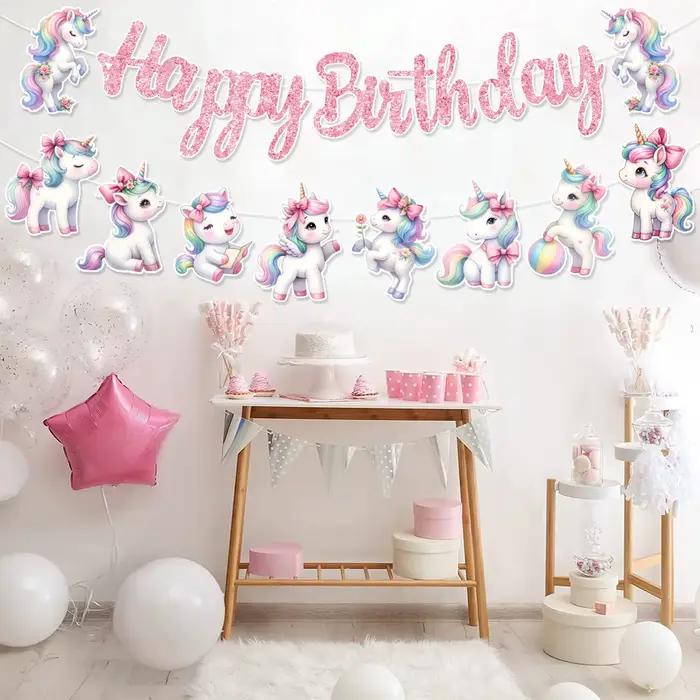 Bannière drapeau licorne arc-en-ciel, décor de fête d'anniversaire pour enfants, guirlande suspendue, fournitures d'anniversaire, révélation du sexe, réception-cadeau pour bébé