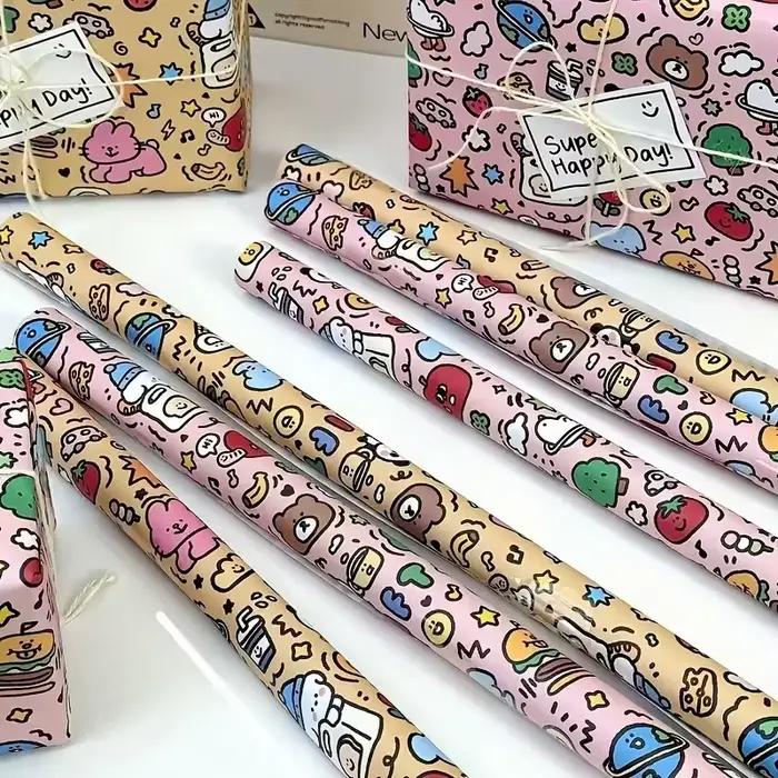 Pour les cadeaux d'anniversaire, de Noël et de la Saint-Valentin Ensemble de 3 pièces de papier d'emballage graffiti coloré - Grand papier