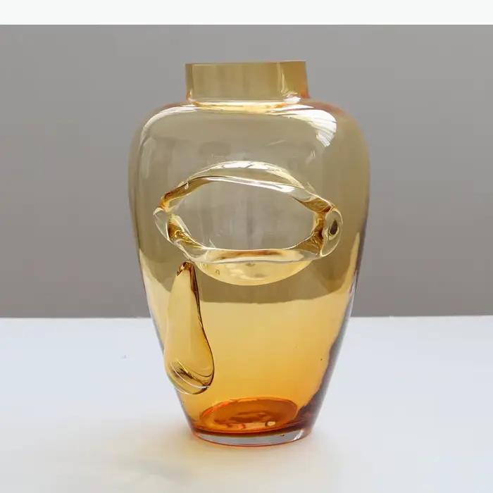 Vase en verre couleur ambre, pots à fleurs créatifs, décoration de table, arrangement de fleurs, vases floraux modernes, décoration esthétique de la pièce