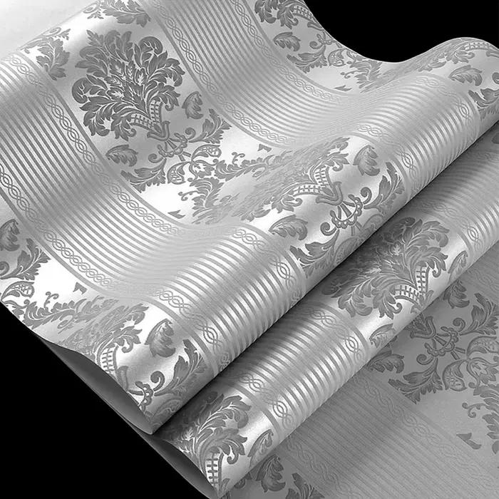 Papier peint gris 3D victorien damassé en relief pour décoration intérieure moderne et luxueuse salon chambre étude chambre enfant mariage aînés