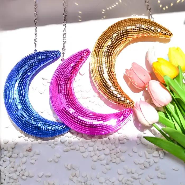 Boule disco en forme de lune, décoration d'intérieur, ornement suspendu, pendentif réfléchissant en forme de lune, décoration de bar, boules miroir de scène, fête