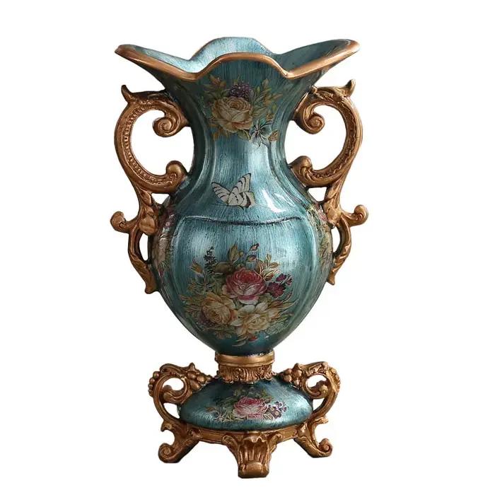 Vase en résine de palais de luxe européen, décoration de bureau, artisanat d'Auckland, cadeau de mariage, art de pot d'injFlower rétro, ornements de maison et de chambre