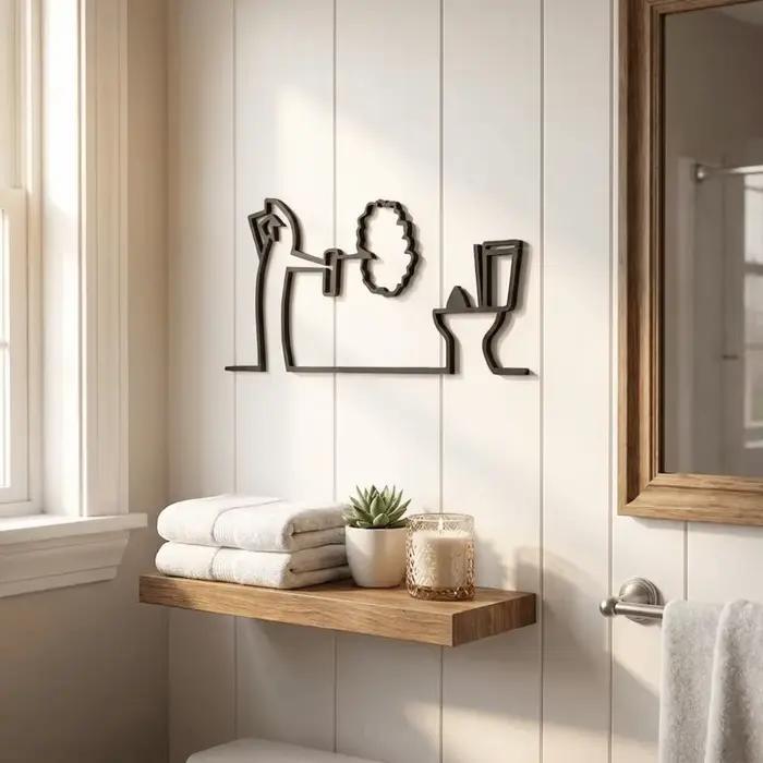 Panneau mural 2D en métal plat pour salle de bain, design minimaliste et humoristique, décoration intérieure