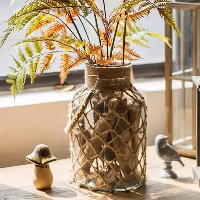 Vase en verre transparent de poche en maille tissée à la main