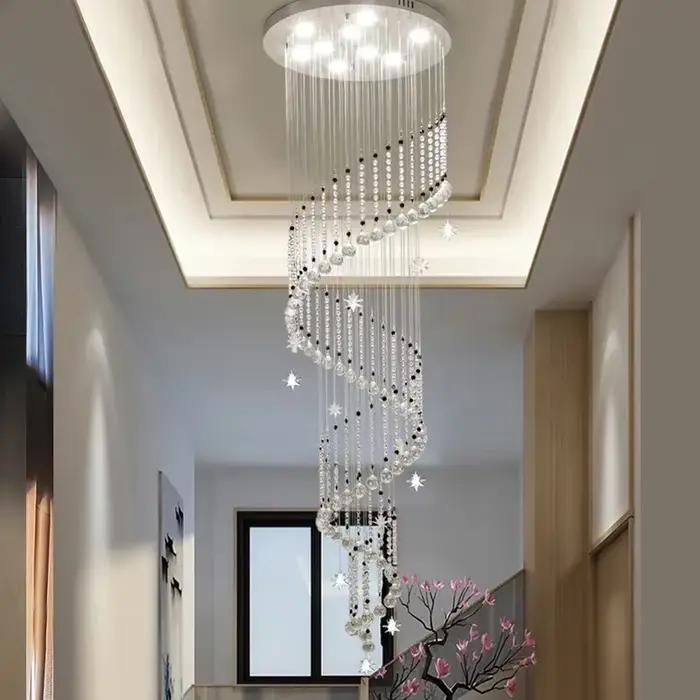 Lustre en cristal d'escalier Duplex moderne pour salon lampes suspendues longues décor à la maison couloir hall Villla
