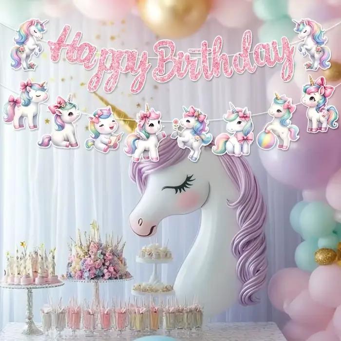 Guirlande Licorne Arc-en-ciel Joyeux Anniversaire – Décoration de Fête pour Enfants, Décoration Suspendue, Fournitures d'Anniversaire, Révélation du Sexe, Baby Shower