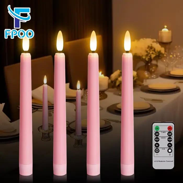 FPOO 4pcs LED Bougies à mèche rose Bougie de mariage sans flamme avec minuterie