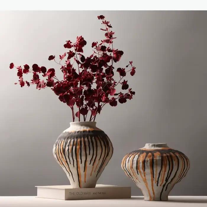 Vase en céramique à débit fluide, pot de fleurs rétro, accessoires pour arrangements floraux, artisanat en céramique, décoration intérieure