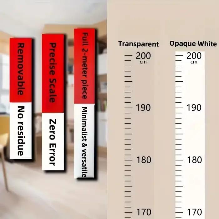 Carte de mesure de hauteur murale de 2 m – Matériau PC durable et facile à lire, inscriptible et amovible, idéal pour la décoration de la pièce, décorations murales