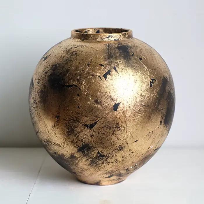 Vase Rond en Céramique Doré Rétro