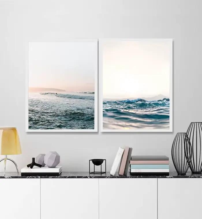 Affiche de vagues d'océan peinture aquarelle moderne toile rectangle vertical salon maison décoration occassionnels