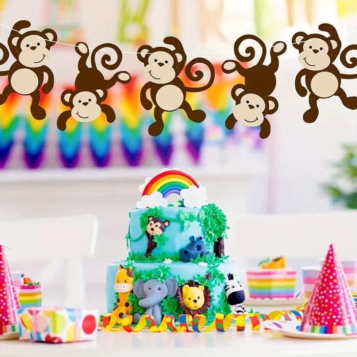 Décorations de fête sur le thème de la jungle : découpes de singes, fournitures de fête forestière, animaux suspendus sur le thème de la jungle, décorations suspendues de singes