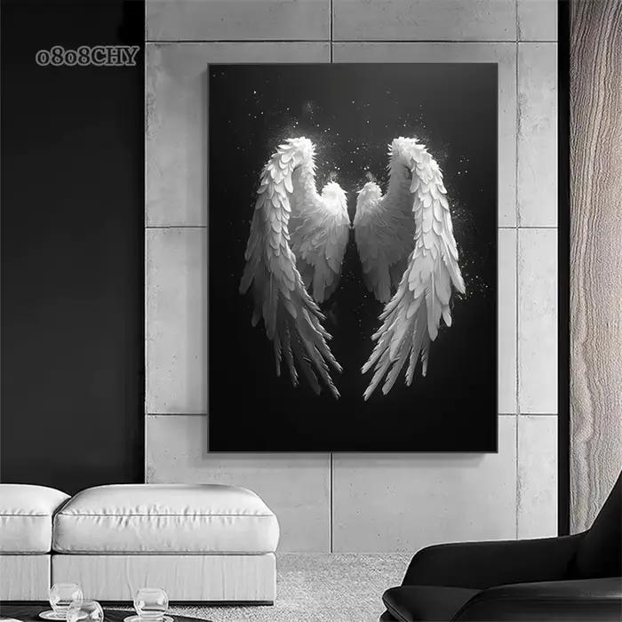 Toile de peinture avec belles ailes d'ange blanches