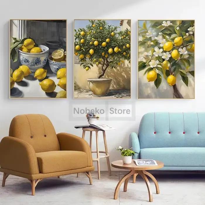 Affiche impression sur toile citron jaune italien style classique paysage décoration cuisine chambre occassions spéciales