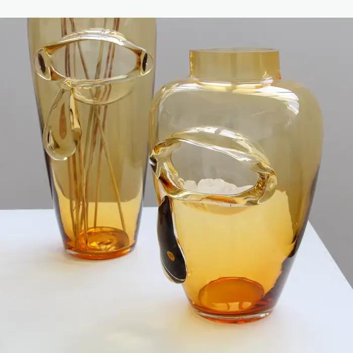 Vase en verre couleur ambre, pots à fleurs créatifs, décoration de table, arrangement de fleurs, vases floraux modernes, décoration esthétique de la pièce