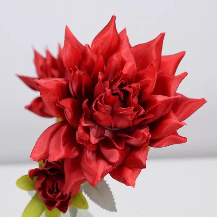 Fausse fleur de Dahlia artificielle de gardénia à 3 têtes, matériaux d'arrangement Floral de mariage, Vase de Table pour la maison, décor, accessoires Photo, vente en gros