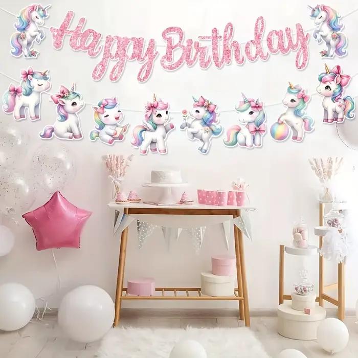 Guirlande Licorne Arc-en-ciel Joyeux Anniversaire – Décoration de Fête pour Enfants, Décoration Suspendue, Fournitures d'Anniversaire, Révélation du Sexe, Baby Shower