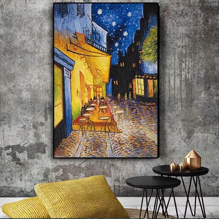 Célèbre Van Gogh café terrasse la nuit reproductions de peinture à l'huile sur toile affiches et imprimés tableau d'art mural pour salon
