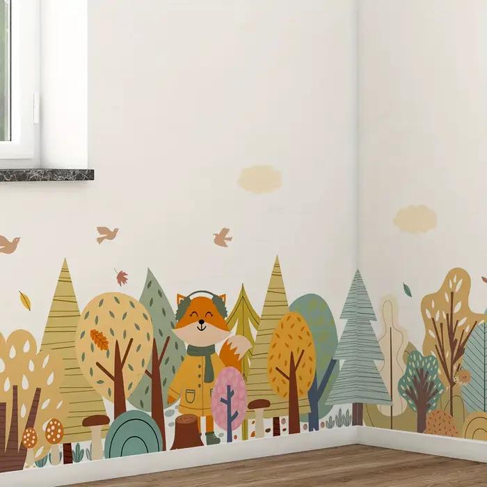 Autocollant Mural à Motif de Forêt et de Verdure en Aquarelle