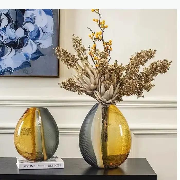 Vase en verre craquelé pour hydroponie, pots à fleurs, décoration de bureau, arrangement floral, couleur ambre, vases floraux, décoration moderne pour la maison