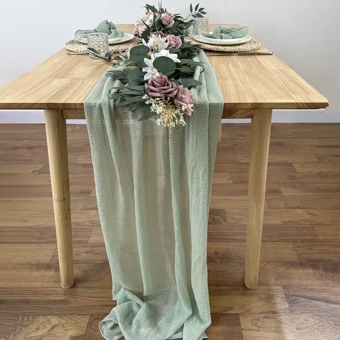 Chemin de Table en gaze vert sauge, nappe en tissu Boho pour mariage, décor de réception-cadeau pour bébé, fête d'anniversaire de saint-valentin