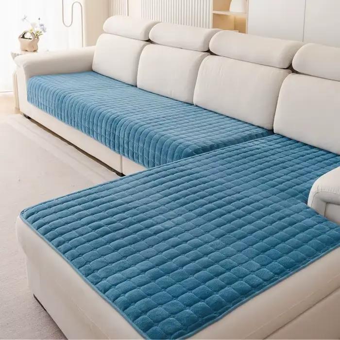 Coussin de canapé en velours épais à carreaux