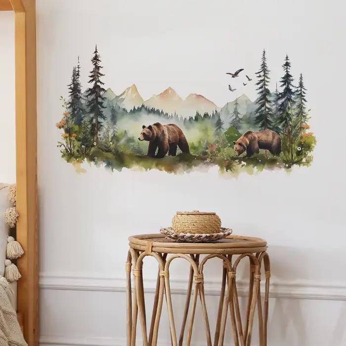 Autocollants muraux ours brun forêt peint