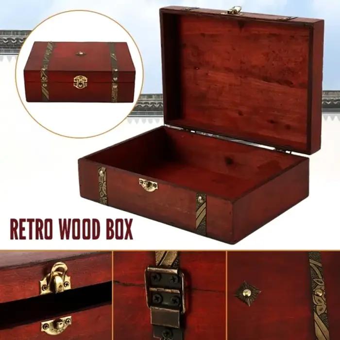 Boîte en bois rétro rectangle pour bijoux et souvenirs rangement à domicile cadeau occassions spéciales vintage trésor