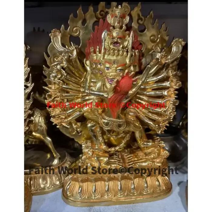 Statue de Bouddha du Tibet Taka Vajra verte dorée pour protection et bénédiction culte maison autel occassions spéciales trame traditionnelle et moderne statuaire