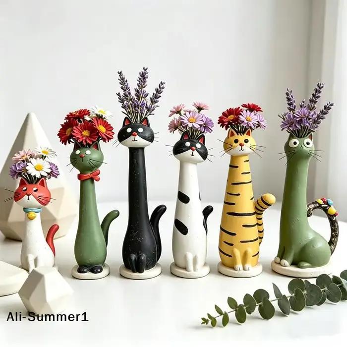 【E】Vase en résine en forme de chat
