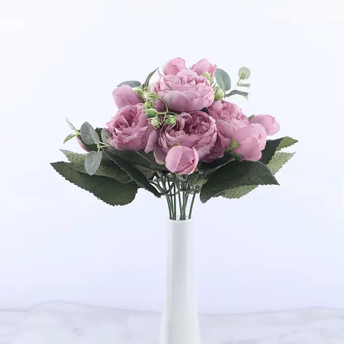 Bouquet de fleurs artificielles de pivoine rose, Vase de Table pour la maison, décor de mariage, fausses fleurs d'intérieur, Arrangement de fête de jardin de noël