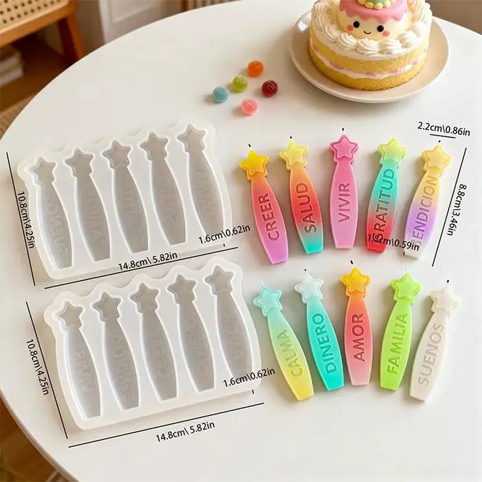Moule à bougie pentagramme 3D avec alphabet espagnol pour bougies d'aromathérapie et artisanat fait main idéal pour la décoration et les cadeaux spéciaux