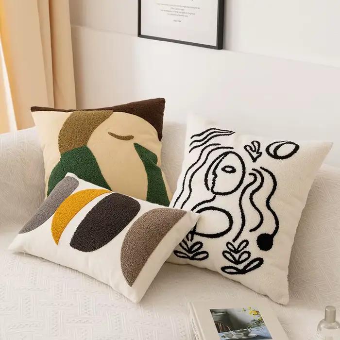 Décoration de la maison housse de coussin broderie 45x45cm/30x50cm motif abstrait confortable pour salon chambre canapé
