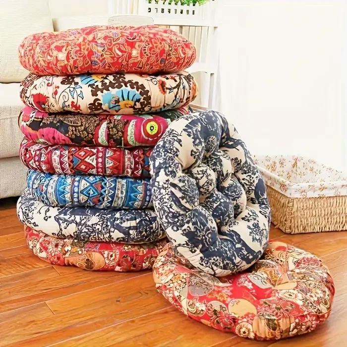 Coussin de Siège Circulaire en Tissu Ethnique