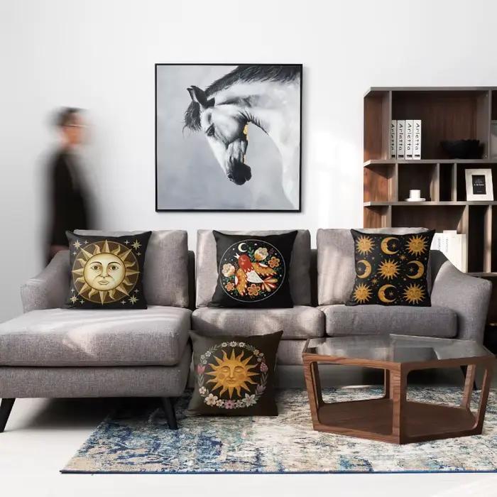 Housse de coussin noire, taie d'oreiller pour salon, Funda Cojin 45*45, décor de ferme, décoration nordique pour la maison