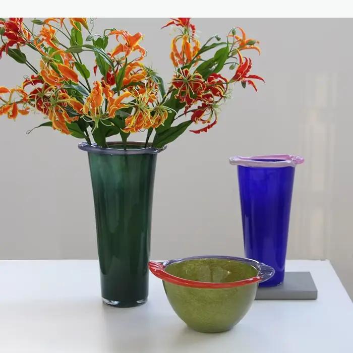 Vase en verre moderne et créatif, artisanat, pots de fleurs colorés, décoration de table, arrangement de fleurs, vases, décoration esthétique de la pièce